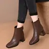 Botas ankle boots quadradas da moda com salto grosso para mulheres, nova coleção outono/inverno 2026, forradas com fleece, cano curto, zíper traseiro, versáteis, confortáveis, estilosas e chiques