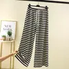 Pantalones Rectos a Rayas Blancas y Negras, de Tiro Alto, Adelgazantes, Holgados Casuales, Estilo Primavera y Verano, Modernos, Versátiles, Pantalones Largos Sencillos