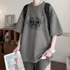 Camiseta Gruesa de Stitch para Hombre Verano Ropa de Pareja Oversize Manga Corta Retro Americano Gamuza Mangas Tres Cuartos