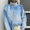 Estación Independiente de Amazon Temu Chaqueta Cardigan Suéter de Cuello Alto Estampado Abstracto Tie-Dye 3D para Mujer E127