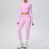 Chaqueta Deportiva Ajustada de Manga Larga con Agujero para el Pulgar, Cremallera, Color Nude, Cintura Alta, Ropa de Yoga, Traje de Yoga para Fitness que Levanta los Glúteos