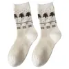 Novas Meias Femininas 3D Fair Isle 3D Jacquard Quentes Espessadas de Cano Médio Outono/Inverno Meias de Lã Retrô