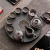 Juego Completo de Tetera de Arcilla Púrpura Kung Fu con Tetera, Gaiwan, Tazas de Té, Porcelana Oro Negro, Bandeja de Té de Doble Propósito, Juego Pequeño para Uso en Casa