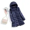Chaqueta de plumón ligera para otoño e invierno transfronteriza para mujer de longitud media talla grande con capucha desmontable abrigo ultraligero y delgado moda