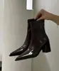Botas de Moda Gruesas con Tacón Puntiagudo Estilo Coreano 2026 Nuevas Botas de Moda para Mujer con Tacón Alto Botines Elegantes con Cremallera Trasera Botas Color Nude de Moda
