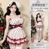 Atuendo de Nochevieja y Navidad Sexy de Lunares con Tirantes Vestido Navideño Estilo Largo Diadema de Orejas de Conejo Artículo Popular de Celebridad de Internet Deseo Puro