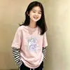 Camiseta de Manga Larga a Rayas de Algodón Puro Estilo Coreano para Niñas 2026 Nuevo Estilo Primavera/Otoño Talla Mediana a Grande Infantil Holgada Camiseta Básica de Cuello Redondo