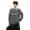 Suéter de punto jacquard Fair Isle con cuello redondo para hombre talla grande marca de moda otoño e invierno estilo étnico pullover holgado capa base tejida