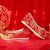 [Xi Yue] Vestido Xiuhe Original Estilo Chino Zapatos de Boda Rojo Antiguo Hanfu Novia Zapatos de Boda para Mujer Zapatos Elevados Bordados