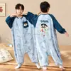 Pijama de una pieza térmico de forro polar para niños Otoño/Invierno Lindo estilo coreano Cálido Anti-patada Ropa para el hogar Saco de dormir para bebé Niñas pequeñas Estudiantes