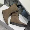 Nuevas Botas Cortas de Cuadrado Estilo Coreano para Mujer Otoño/Invierno 2026, Botines plisados de Verano, Botas Largas de Tacón Medio, Botas de Moda Marrones