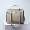 Bolso de Cuero Genuino Patrón Lichi Gran Capacidad Piel de Vaca Bolso Platino Bolso para Computadora de Viaje Bolso Tote Portátil Kelly