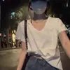 2026 Verano Blanco Versátil Camiseta de Cuello en V Moda Casual Holgada de Manga Corta Comercio Exterior Transfronterizo Europeo y Americano Al por Mayor en Stock