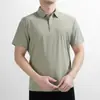 Camisa Polo Masculina de Seda Gelada de Manga Curta Cor Sólida Gola Lapela Sem Costura Verão 2026 Nova Camiseta Top Business