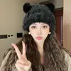 Gorro de Punto con Orejas de Oso Lindo para Otoño e Invierno Nuevo para Mujer Caliente de Felpa Lana Sombrero Grande Cabeza Suave Baotou