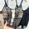 8979 Nova Camisola de Renda com Bojo Único, Colete, Renda com Franja de Cílios, Contraste, Moda Íntima, Faixa para o Peito, Costas Bonitas
