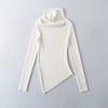 Suéter tipo camisa de punto de manga larga con cuello medio alto y elegante estilo francés para mujer, otoño e invierno, nuevo, entallado, adelgazante, irregular.
