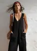 Macacão Casual Feminino Sem Mangas Decote V com Bolso 2026 Europeu e Americano Amazon Temu Site Independente Macacão Sem Mangas