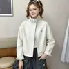 Chaqueta Corta Bordada de Color Sólido con Cuello Alto Nueva de Otoño 2026 para Mujer, Chaqueta de Trabajo Holgada con Cremallera Estilo Coreano para Mujeres Pequeñas