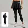 Pantalones de Yoga para Mujer Verano Falso Dos Piezas Pantalones Falda Cintura Alta Levanta Glúteos Correr Alta Elasticidad Entrenamiento Deportes Ajustado Traje de Fitness Conjunto