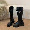 Botas de tacón alto de nuevo estilo, botas de montar de caña alta con suela gruesa para primavera y otoño, negras 2026, botas de cuero suave, tacón grueso, botas altas para mujer