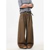 Pantalones de Trabajo Casuales de Moda Estilo Americano para Hombres y Mujeres, Corte Holgado, Pantalones Largos Rectos de Pierna Ancha Color Gris Vintage