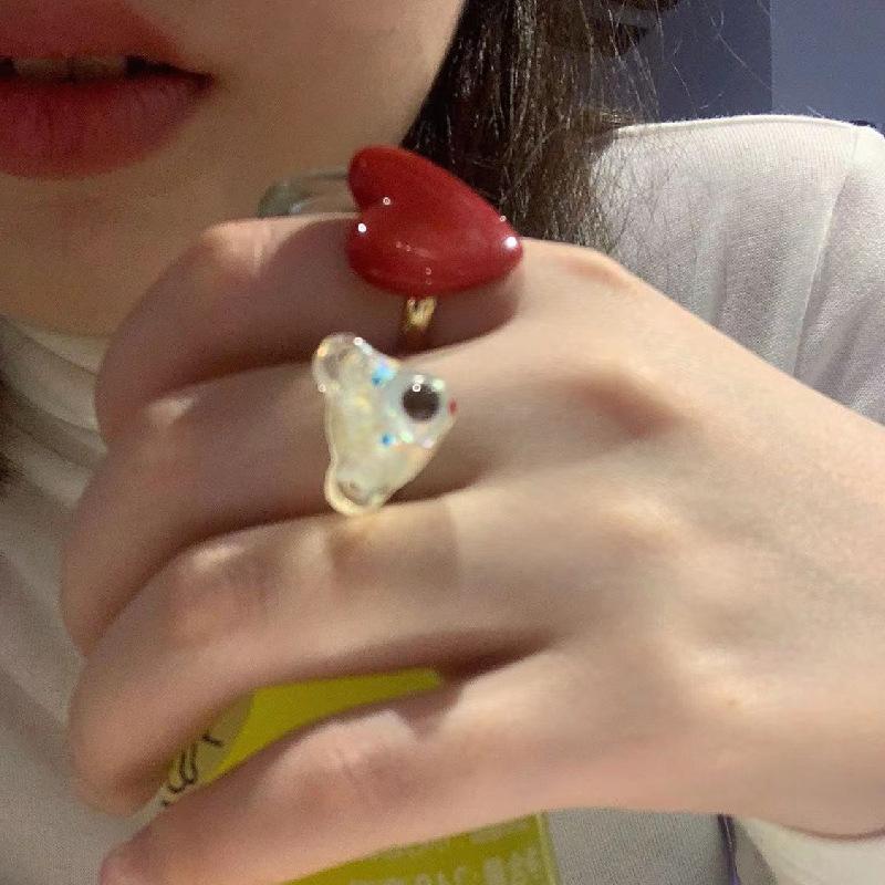 2201071 (1)少女ins风镀金显白红色爱心小白熊