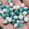 Meio Branco e Meio Azul Ágata d'Água Contas Redondas Contas Soltas de Jade Pulseira DIY Colar Acessórios de Joias Contas de Jade Bonitas Feitas à Mão
