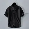 Nova Camisa Masculina de Linho com Gola Henley para o Verão de 2026, Leve e Respirável, Casual de Manga Curta, Em Estoque para Fornecimento Direto