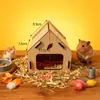 Casa de madeira para hamster, acessórios decorativos de madeira para hamster dourado, escorregador de villa, brinquedo de roer, ninho para pet, esconderijo para hamster
