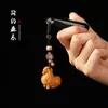 Llavero de Madera de Caqui Negro Tangma, Colgante de Sándalo Verde, Adornos de Palo de Rosa, Accesorios con Carácter de Fortuna Chapados en Oro, Estilo Pareja