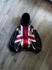 Moletom com Capuz Patchwork Union Jack Retrô Americano Feminino Bloco de Cores Solto Ombro Caído Zíper Streetwear Moletom de Casal Atacado