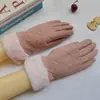 Luvas térmicas femininas estilo coreano para outono e inverno com forro de fleece, tela sensível ao toque, à prova de vento para atividades ao ar livre, ciclismo, direção, luvas femininas