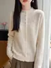 Cardigan de Punto Calado Nuevo Estilo Otoño e Invierno para Mujer con Encaje Cuello Redondo Suave Color Liso Manga Larga Suéter de Ganchillo Abrigo Top para Mujer