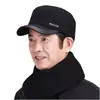Sombrero plano de ala de cuero para mediana edad y ancianos, sombrero de otoño e invierno para hombre mayor, sombrero de lana grueso para hombre, protección para los oídos, cálido, sombrero de algodón para papá
