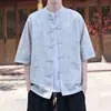 Verano 2026 Nuevo Estilo Chino Camisa Suelta para Hombre con Cuello Alto Talla Grande Moda Casual Camisa Chaqueta para Hombre