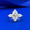 Anel Mujing Novo 2025 Novo Prata 925 Dourado Branco Diamante Marquise 7*14 Estilo Europeu e Americano Ins Anel de Casamento