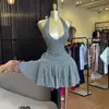 Moda Femenina Transfronteriza Europea y Americana Verano 2026 Nuevo Estilo Sexy y Elegante Sin Mangas Cuello en V Halter Correa Irregular Vestido