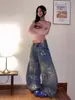 Estilo Americano Outono e Inverno 2024 Novo Retro Tinta Azul Salpicada Jeans Masculino Drag Wide Leg Ins Reto