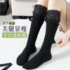 Calcetines de encaje hasta la pantorrilla para mujer, estilo fino de otoño con lazo, seda blanca pura y seductora, calcetines japoneses hasta la pantorrilla estilo Ins