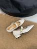 Zapatos Mary Jane de Cuero Genuino Elegantes Retro Estilo Francés Adelgazantes para Mujer con Tacones Gruesos, Punta Cuadrada, Boca Baja y Tacones Altos