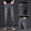 Jeans de algodón elástico de alta gama italianos para hombre, pantalones finos de verano holgados rectos elásticos de estilo business casual para hombres de mediana edad