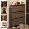 Zapatero de madera maciza con puerta abatible para entrada de casa, mueble de almacenamiento delgado para pasillo interior y exterior, zapatero estrecho