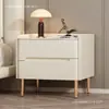 Mesita de Noche de Madera Maciza para Uso en el Hogar, Dormitorio de Lujo Ligero, Gabinete de Noche Moderno Simple de Gama Alta, Modelo Nuevo con Superficie de Cuero y Piedra, Almacenamiento Pequeño