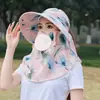 Chapéu xale de aba larga estilo coreano feminino para primavera e verão, chapéu para colheita de chá, chapéu de sol de rede respirável para ciclismo, trabalho agrícola seco, chapéu de sol