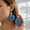 Aretes de Flor de Tela de Mezclilla Azul Dulces y Frescos Estilo Coreano para Mujer, Diseño de Nicho, Aretes Versátiles y Elegantes