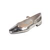 Elegantes y versátiles Mary Jane de piel de cabra texturizada plisada con hebilla cuadrada de diamantes de imitación, primavera 2024, zapatos de cuero de punta cuadrada y tacón bajo para mujer