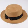 Sombrero de Sol de Verano Estilo Coreano para Madre e Hija con Lazo Ala Plana Protección Solar Sombrero de Paja Exterior Plano Plegable Sombrero de Sol