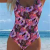 Traje de baño de una pieza estilo europeo y americano para verano 2027, cruzado, para mujer, estampado, de cintura alta, push-up, para vacaciones en la playa, sexy, importación de comercio exterior