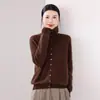 Cardigan de Tricô de Lã Cashmere Novo Inverno 2026 Manga Longa Feminino Cor Sólida Suéter Top de Lã Escovada